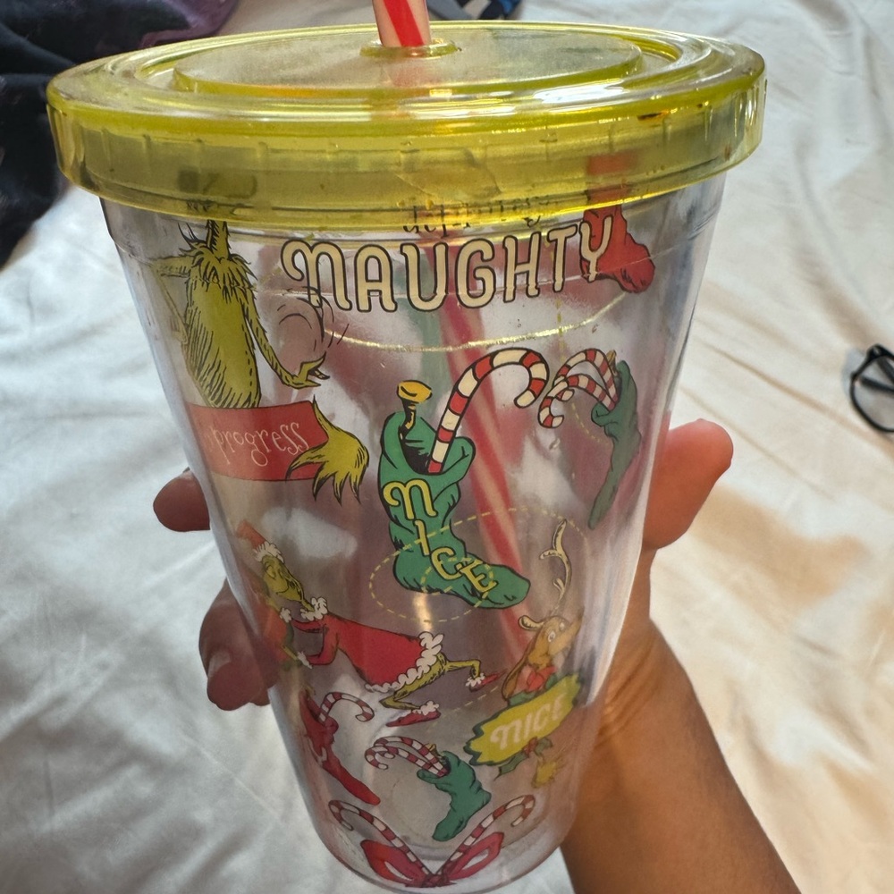 Grinch Holiday Tumbler with Straw - Yellow Lid